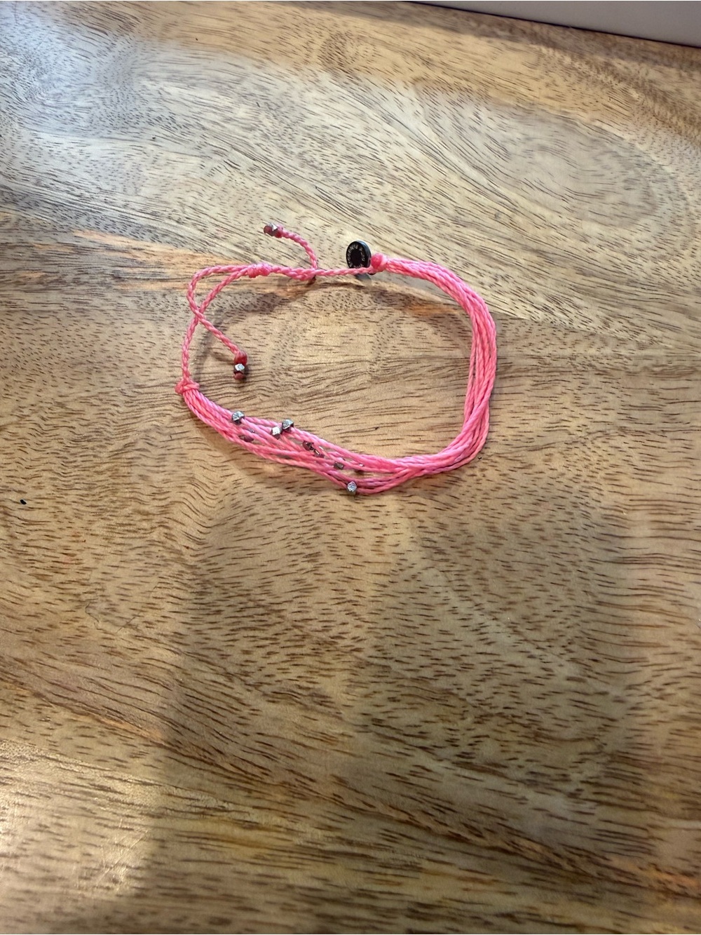 Pink Multi-Strand Cord Bracelet with Silver Beads